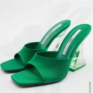 ZARA Heeled Sandals Green